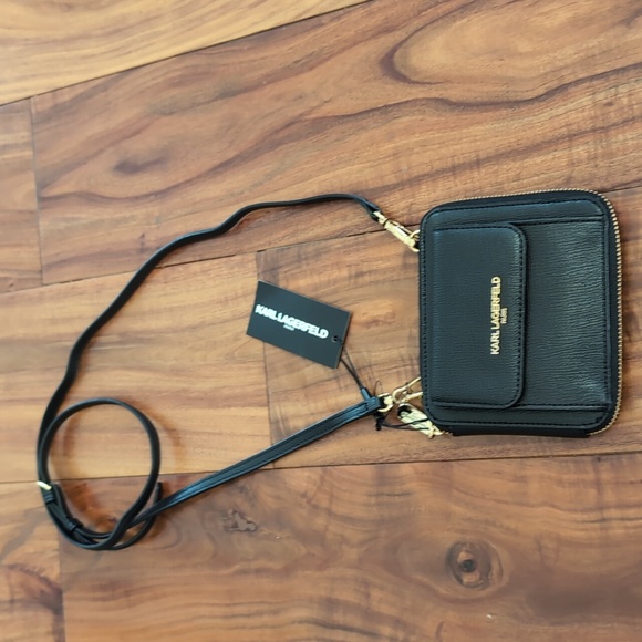 Karl Lagerfeld Paris PinMount Logo Faux Leather Zip Around Wallet Crossbody Nwt - Picture 5 of 12